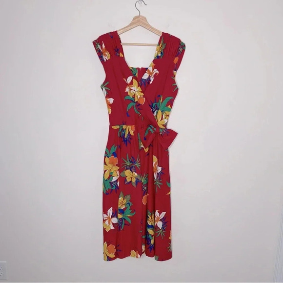 Vintage Y2K Act 1 sz 14 Tropical Floral Sleeveless Midi Fit and Flare Dress - Picture 1 of 13